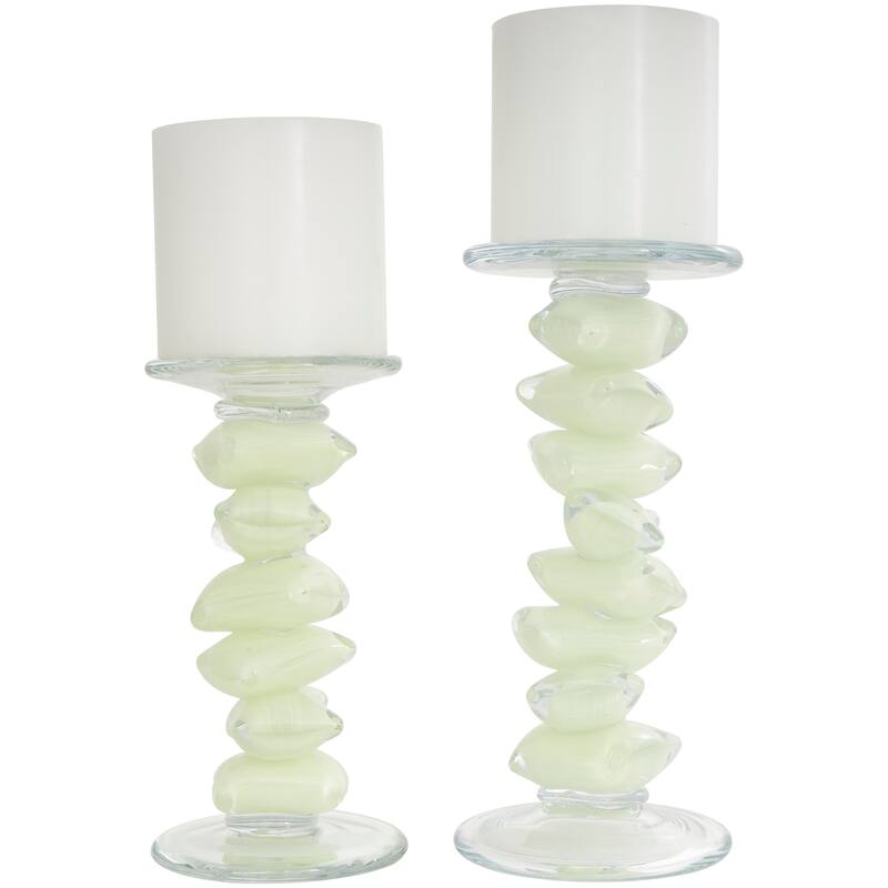 Clear or Green Glass Stacked Stone Candle Holder (Set of 2)