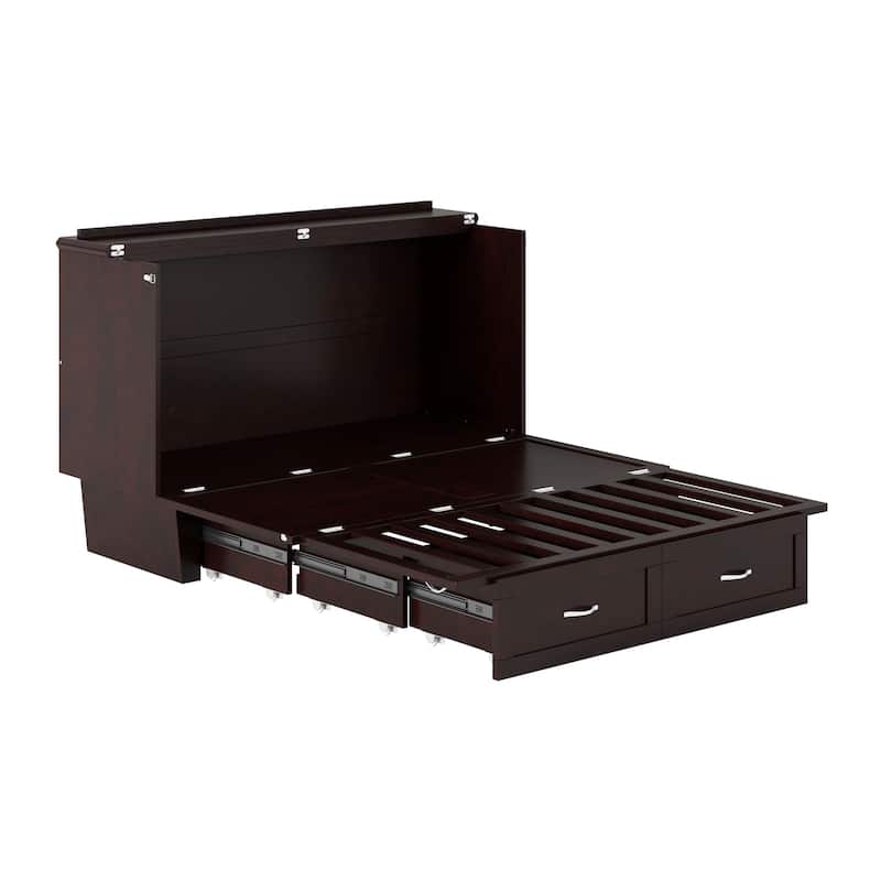 Monroe Queen Murphy Bed Chest with 6" Mattress, Storage Drawer & Built-In Charger in Espresso