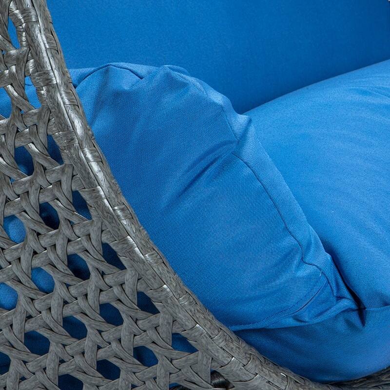 LeisureMod 2-Person Hanging Egg Swing Chair with Metal Stand - Handcrafted Charcoal Wicker, Patio Hammock Lounger with Cushions