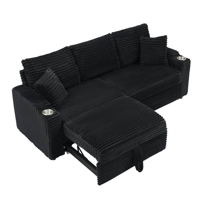 80-inch Corduroy Two-in-one Folding Sofa, Black