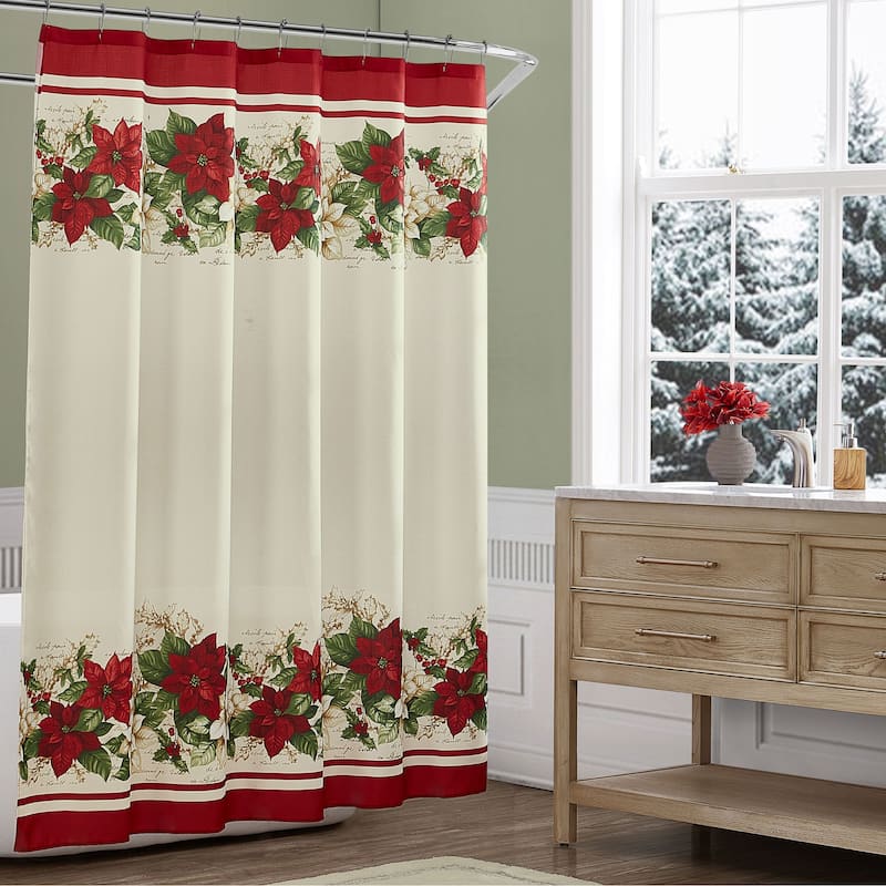 Red & White Poinsettia Holiday Shower Curtain - 70x72 - 70"x72"