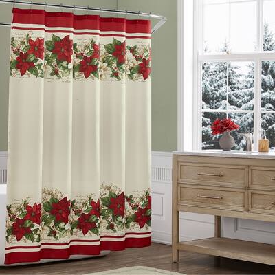 Red & White Poinsettia Holiday Shower Curtain - 70x72