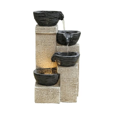 11" LED Lighted Black and Tan Stacking Bowls Tabletop Fountain
