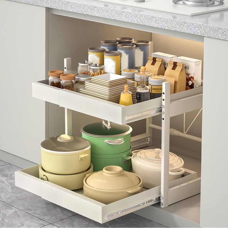 Kitchen Retractable Storage Rack Punch-Free Drawer-Style Cabinet Dishes And Spice Pull-Out Basket Under The Sink