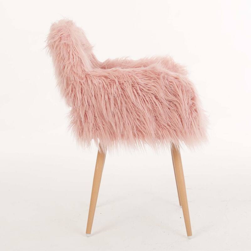 White Faux Fur Upholstered Make up Chair Side Dining Chair