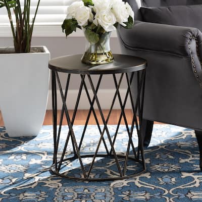 Finnick Modern Industrial Metal End Table-Antique Black
