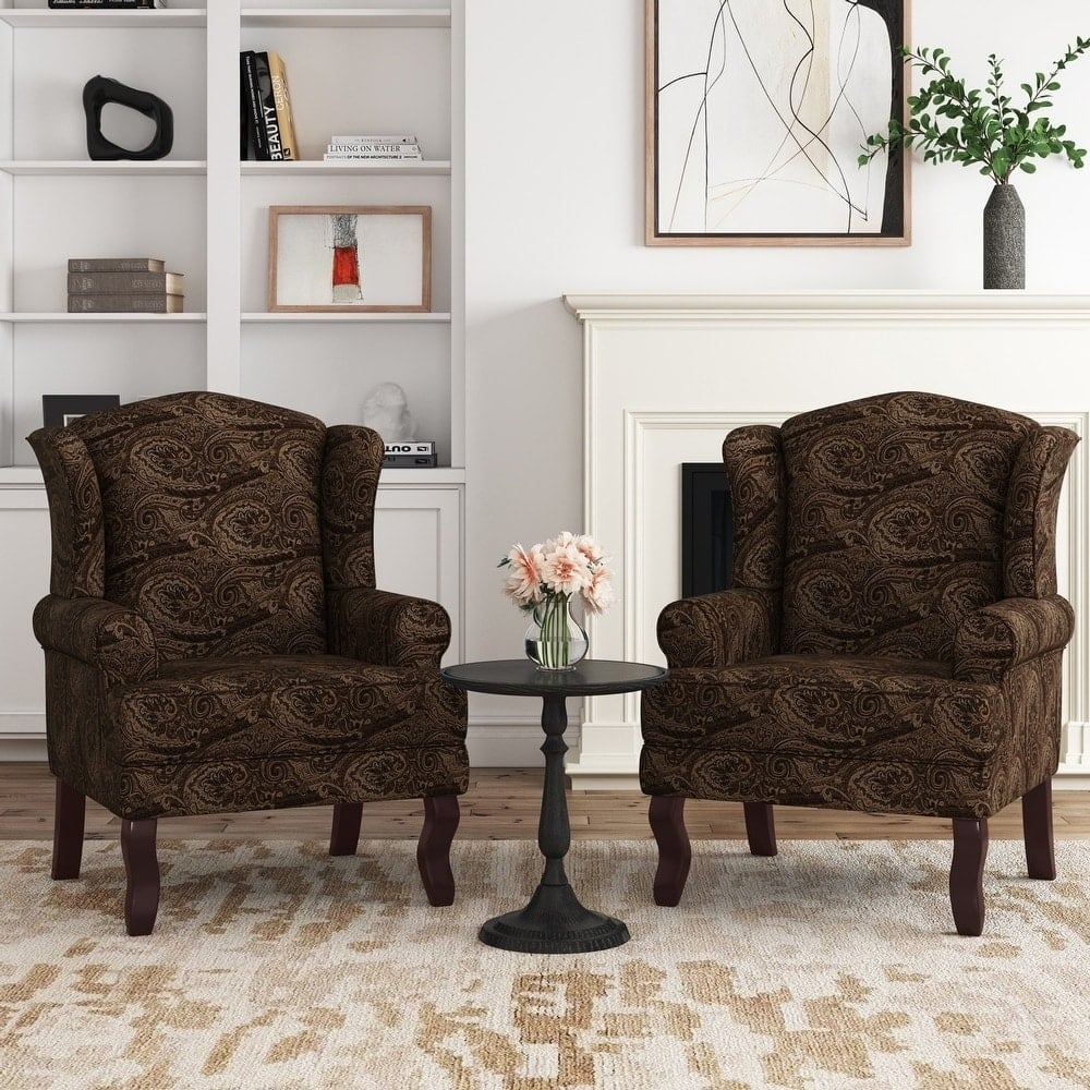Elegant Living Room Wing Back Arm Chair Upholstered Accent Chair