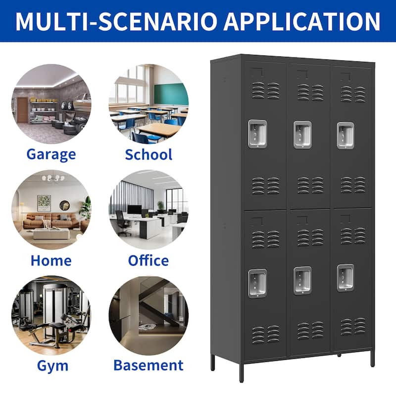 72"H 6 Door Metal Lockers With Lock for School Garage,Gym Office,Employees