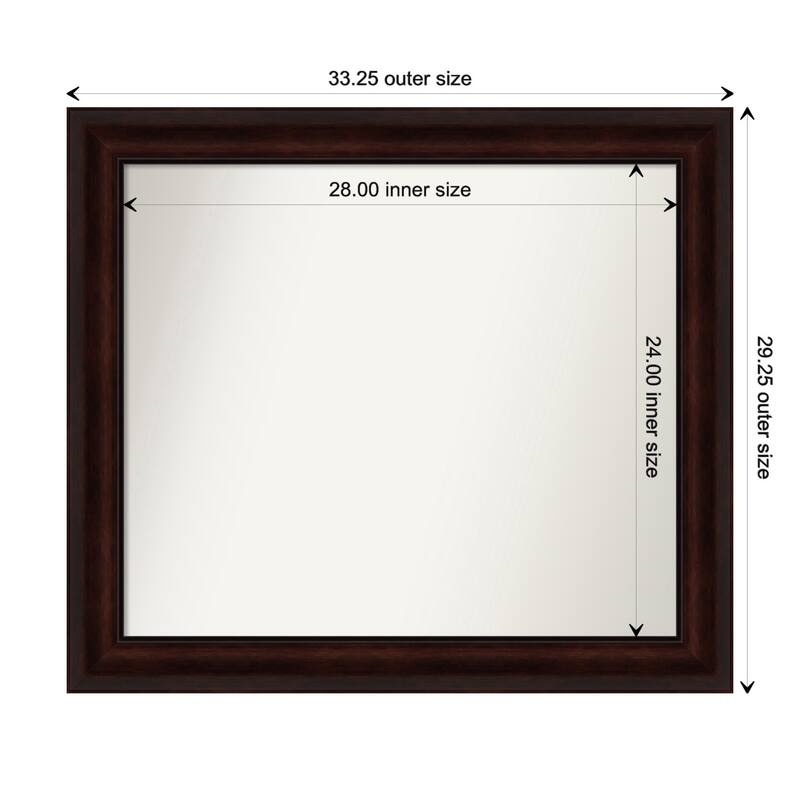 Coffee Bean Brown Framed Non-Beveled Custom Wall Mirror, Bathroom Vanity Mirror - Outer Size: 33.25 x 29.25
