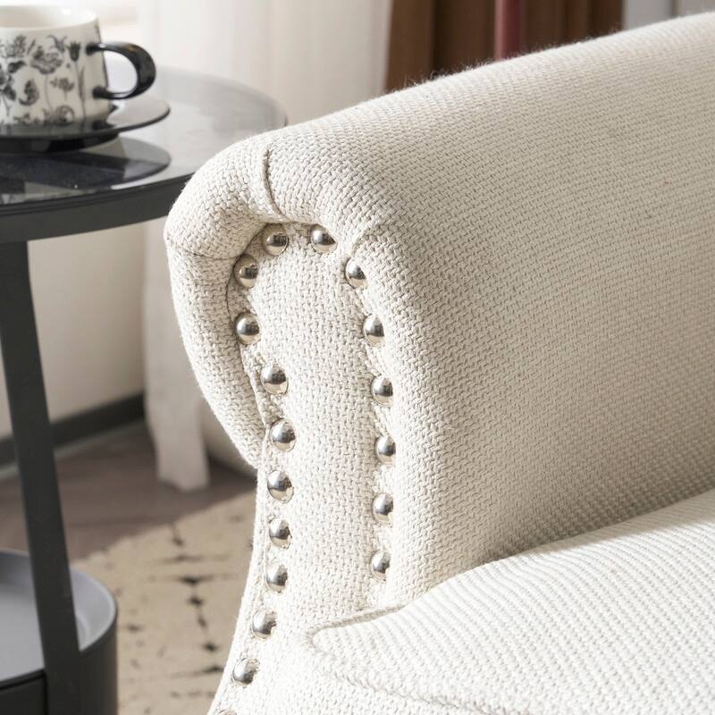 Stamped Fabric Back Chair, Single Upholstered Chair with Brass Nail Trim, Living Room Bedroom Club Cafe Back Armchair