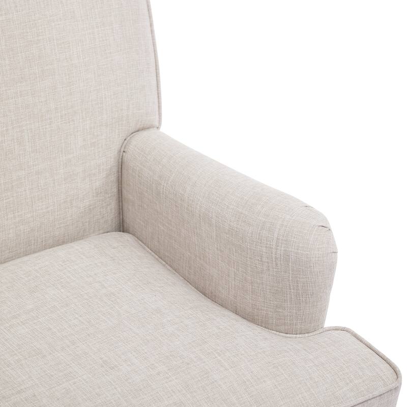 Vintage Upholstered Linen Fabric Armchair with Antique Solid Wood Legs