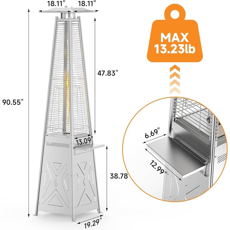 48,000 Btus Outdoor Propane Freestanding Patio Heater for Backyards - N/A