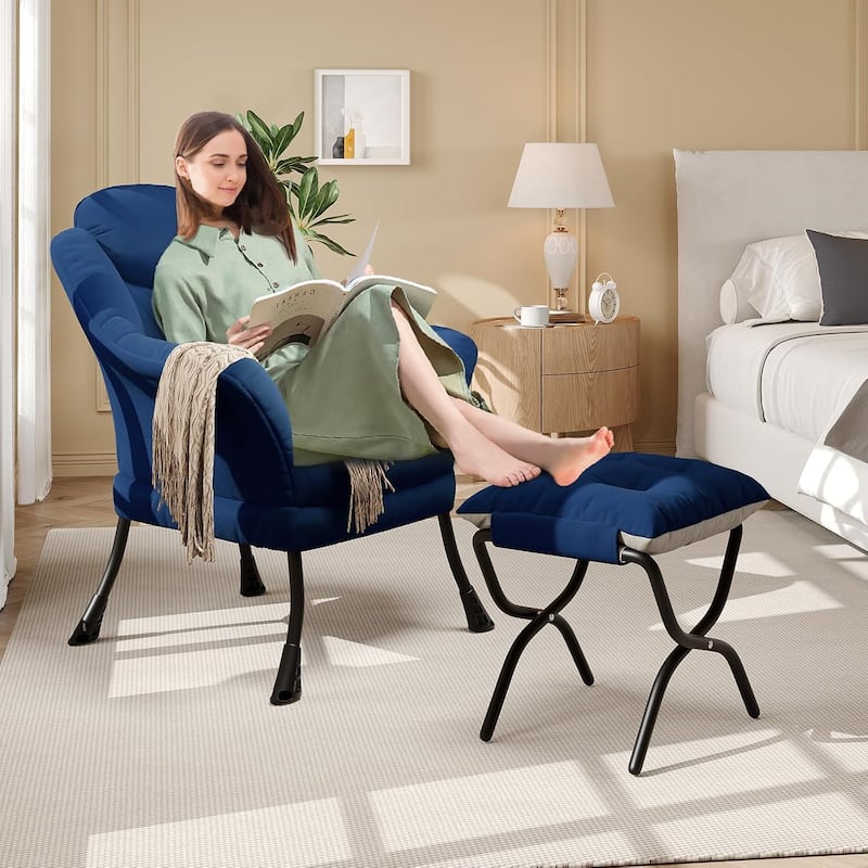 Lazy Chair, Ergonomic Reading Armchair Foldable Footrest, Modern Lounge Chair Removable Washable Cover