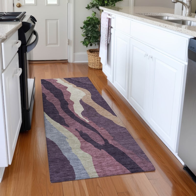 Premium Washable Super Soft Mid Century Modern Mayfield Rug - Plum - 2'3" x 7'6"