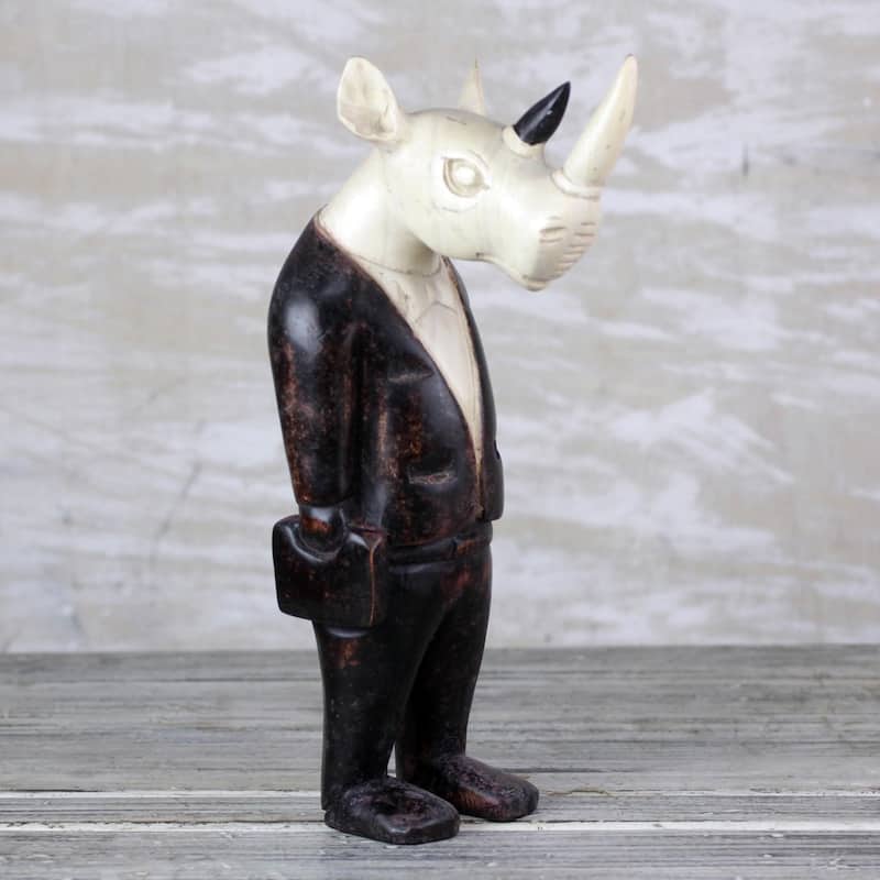 Novica Handmade Cool Rhino Wood Sculpture