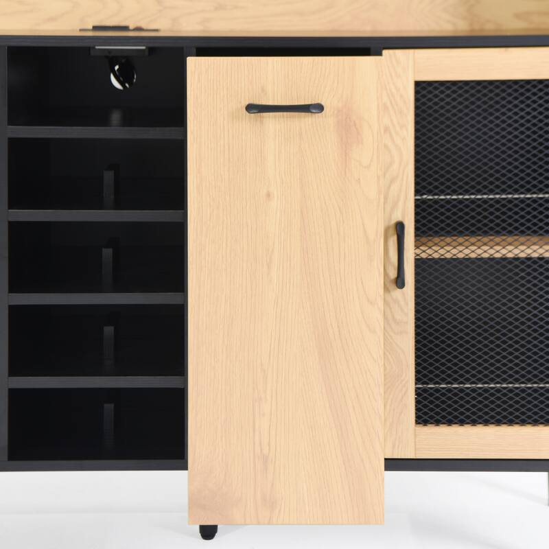 Kitchen Pantry Cabinet with Storage Doors, Coffee Bar Cabinet with Power Outlet, Buffet Sideboard Cabinet with Wine Rack