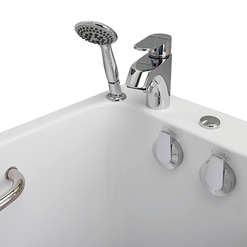 Ella Lounger 27"x60" Acrylic Hydro Massage Walk-In Bathtub with Outward Swing Door, 2 Piece Fast Fill Faucet, 2" Dual Drain - Hydro + Air Massage - Right Door