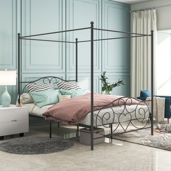slide 2 of 7, Stylish Vintage Queen Metal Platform Bed Frame - Noise-Free, Under-Bed Storage Black