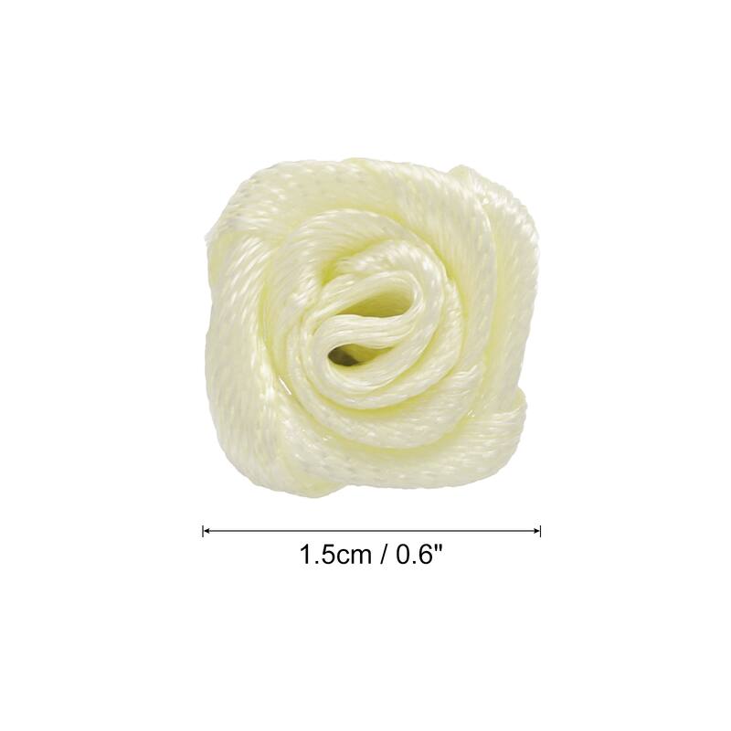 100pcs 1.5cm Mini Ribbon Roses for Crafts Artificial Fabric Flowers - Light Yellow