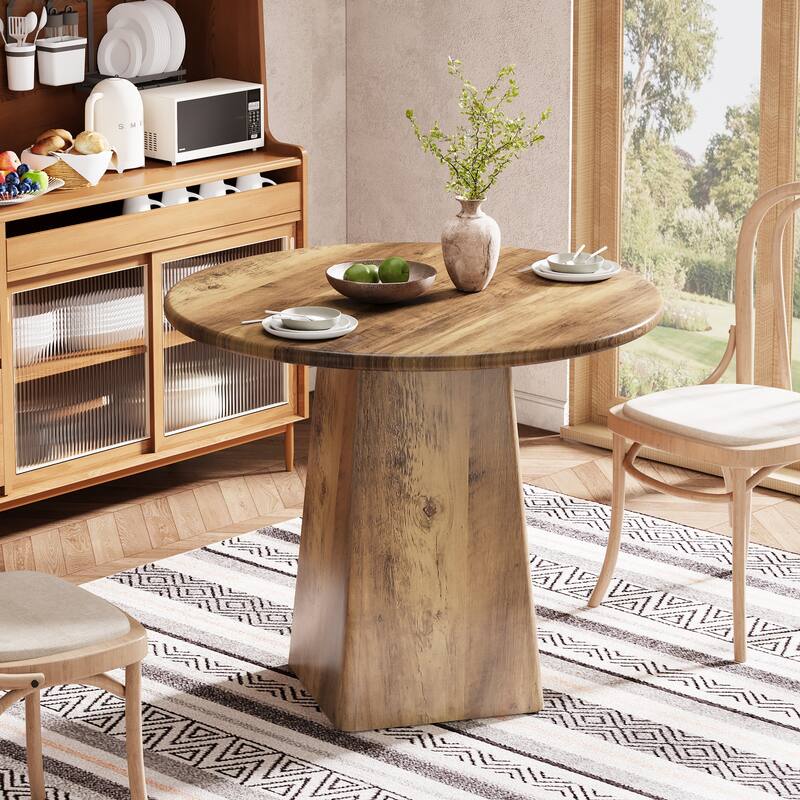 Round Dining Room Table, Farmhouse Kitchen Table for Dining/Living Room - Brown
