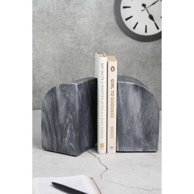 Set of 2 Grey Marble Bookends
