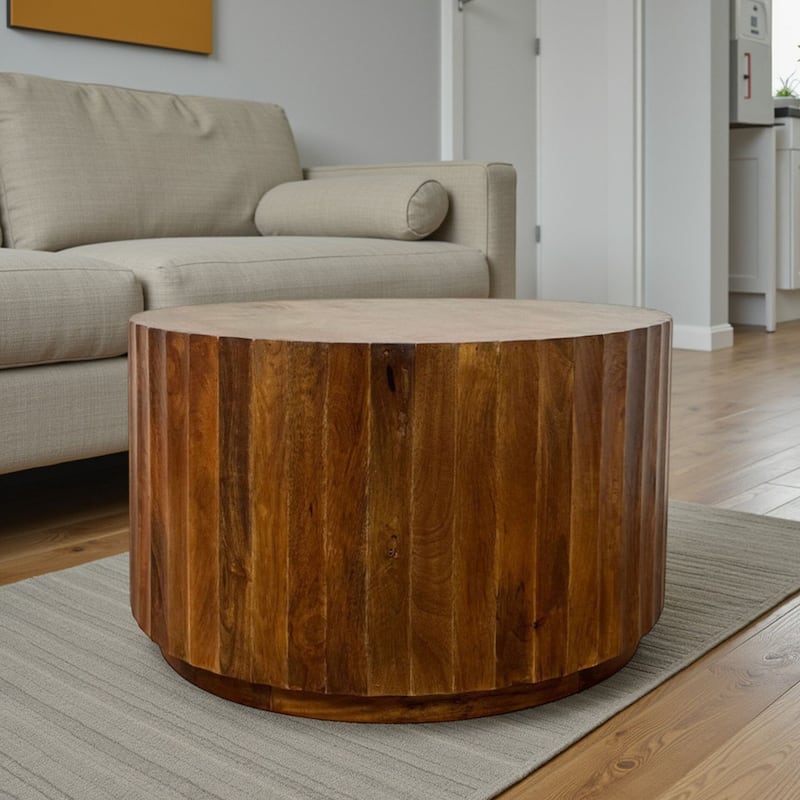 Harrison Groove Coffee Table - Elegant Round Solid Wood Top Side Table