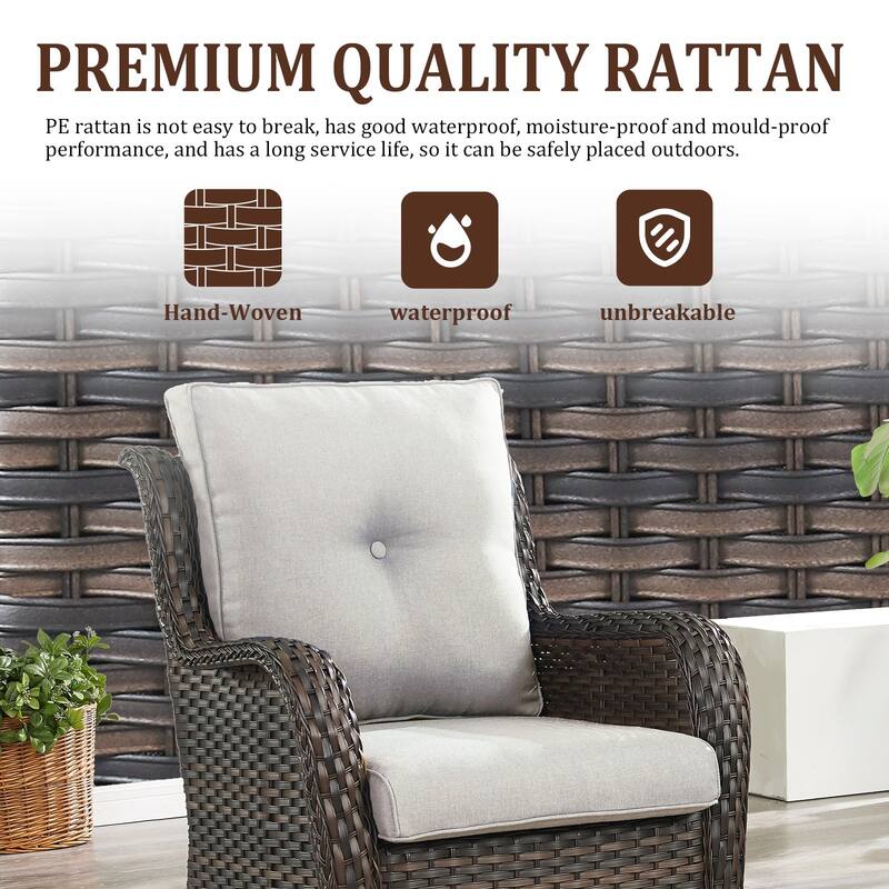 Gymojoy 2-Piece Outdoor Wicker Patio Furniture with Fire Pit and L-shaped Sectional Sofa, Coversation Set with Thick Cushions