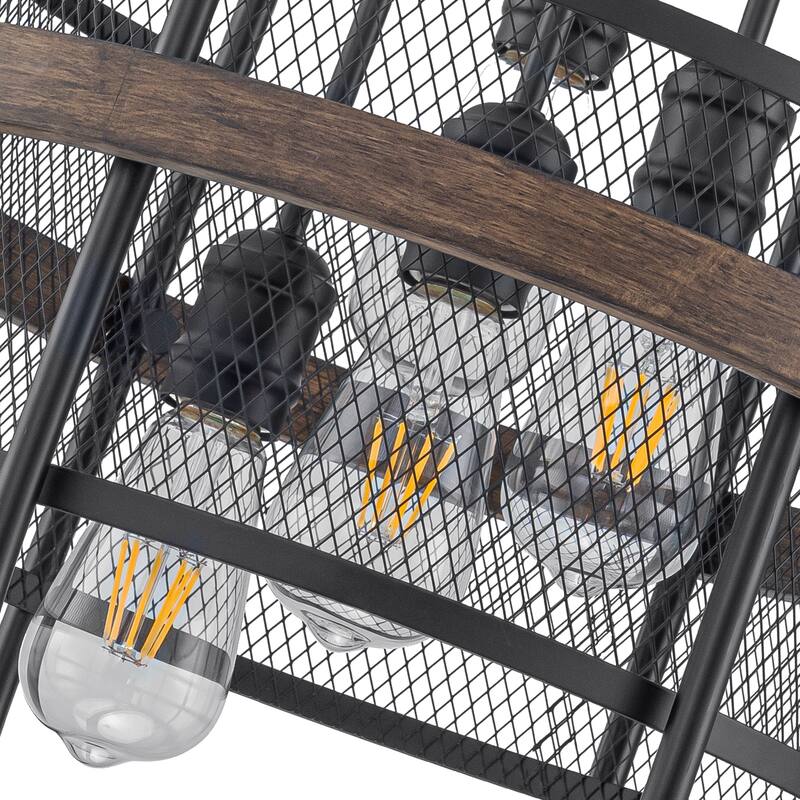 4-Light Industrial Farmhouse Black Lantern Mesh Pendant Chandelier - Dia.17.24-in
