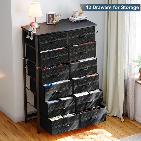 12 Drawer Dresser Tall Fabric Chests of Drawers Closet for