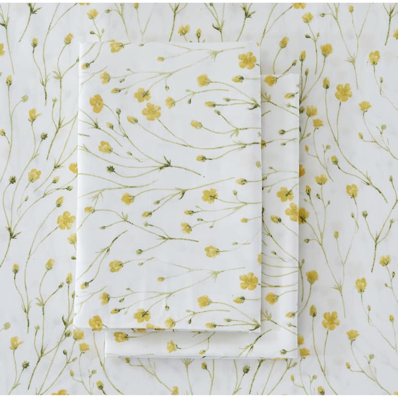 Printed Design Cotton Collection 400TC Hemstitch Buttercup Sheet Set - California King - Yellow