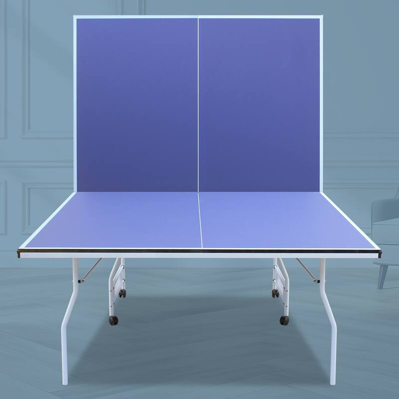 9ft Mid-Size Table Tennis Table Foldable & Portable Ping Pong Table Set with Net, 2 Table Tennis Paddles and 3 Balls