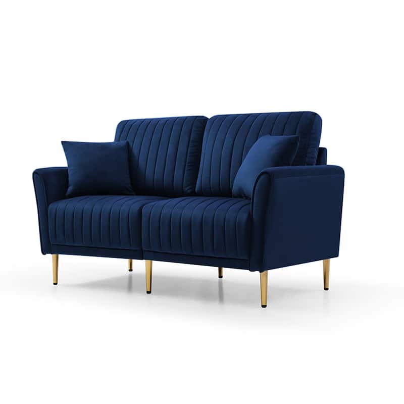 Luxurious Velvet Channel Tufted Loveseat Sofa with Reversible Cushions