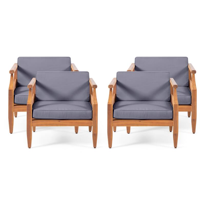 Aston Outdoor Midcentury Modern Acacia Wood Club Chair (Set of 4) by