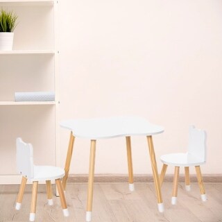 Cute Wooden Kids Activity Table with 2 Chairs, Bear Backrest Design for Toddlers Ages 3 and Up
