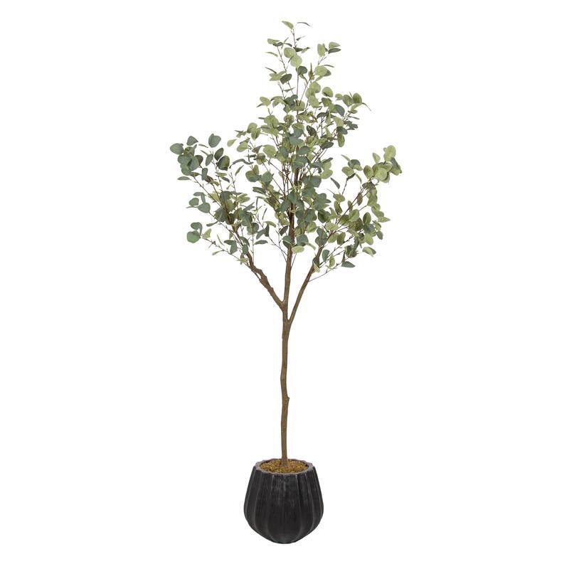 Kate and Laurel Eudora Faux Eucalyptus Tree - 6ft - Black