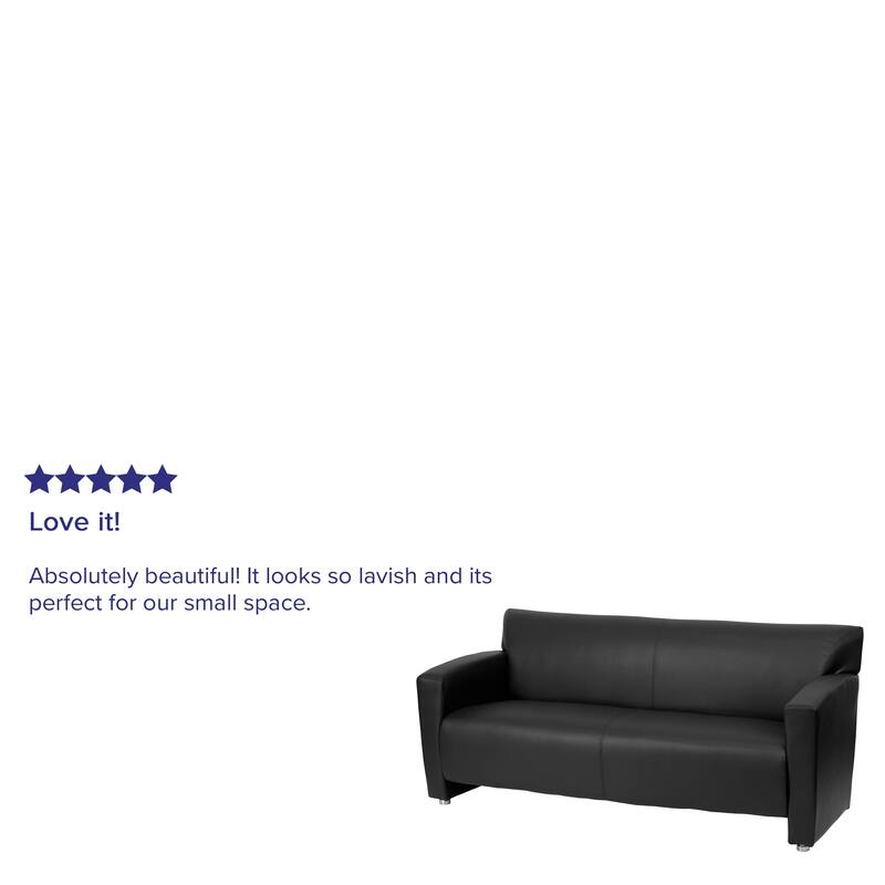 LeatherSoft Sofa with Extended Panel Arms - Black
