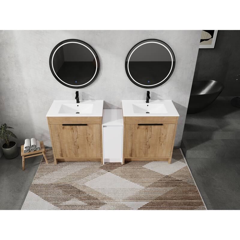 72" Freestanding Bathroom Vanity Set with Adjustable Storage Cabinets, Black Ceramic Sink