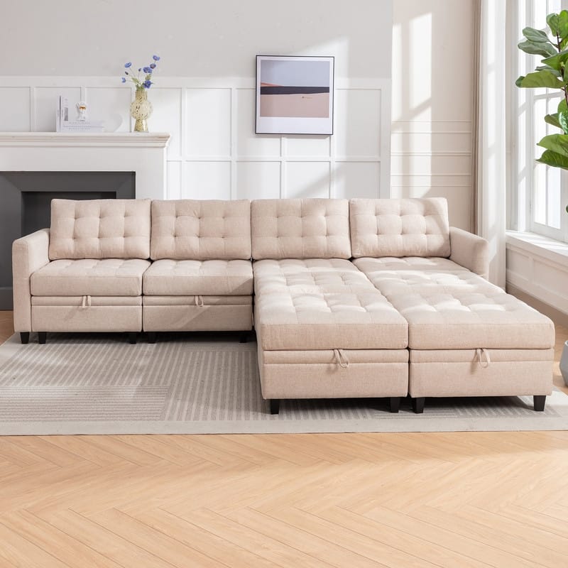 Mixoy Modular Sectional Sofa with Adjustable Armrest,Storage Ottoman,Modern L/U Shaped Living Room Furniture Set