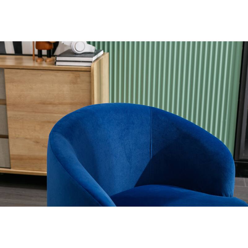 Modern Barrel Swivel Accent Chair with Metal Base, Round Velvet Upholstered Reading Chair w/ Curved Back for Living Room Bedroom