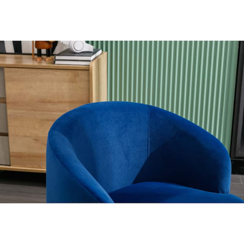 Velvet Fabric Swivel Accent Armchair Barrel Chair With Black Powder Coating Metal Ring