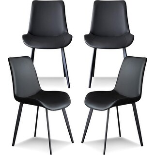 Modern Black Faux Leather Dining Chairs Set of 4 with Metal Legs for ...