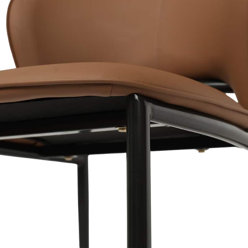 Mid-century Modern Dining Chairs, PU Leather Seat Cushion with Solid Wood Legs Set of 2