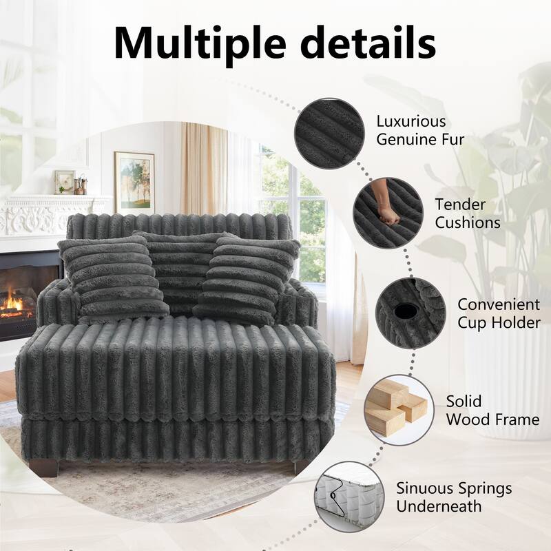 41.7" W Upholstered Plush Corduroy Chaise Lounge withe Pillows