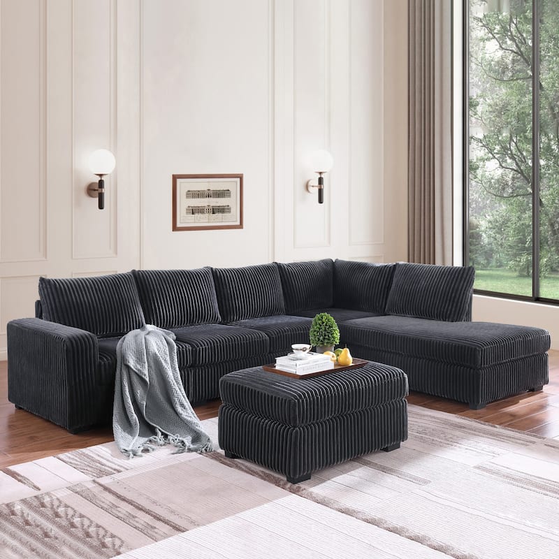 Adeco Modern L-Shape Sectional Sofa Set with Ottoman - 115.5"X81.25"X33.5"