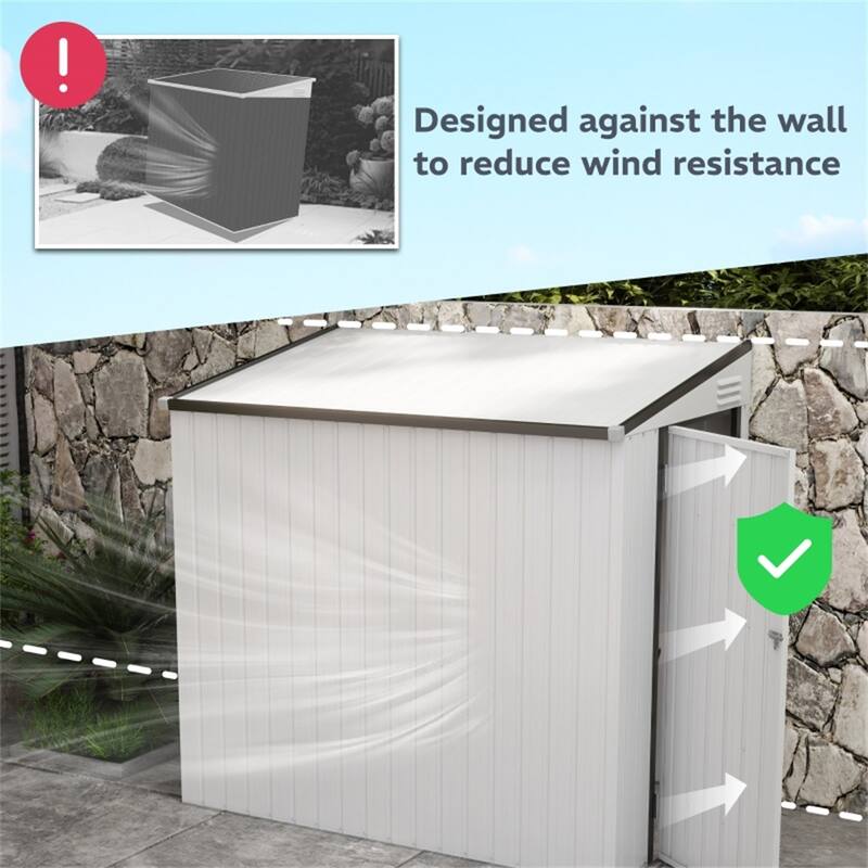 Galvanized Metal Garden Shed Outdoor Storage Lockable Door - 51.2" W x 92.5" D x 64.6"