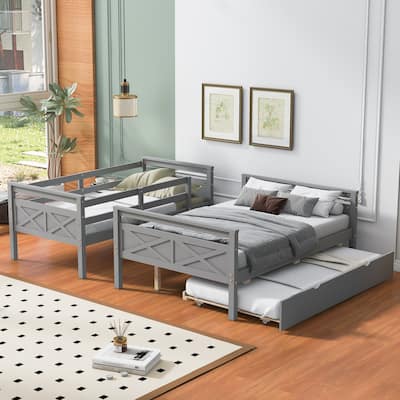 Twin Over Full Bunk Bed with Trundle and Safety Guardrail, Space-Saving Design