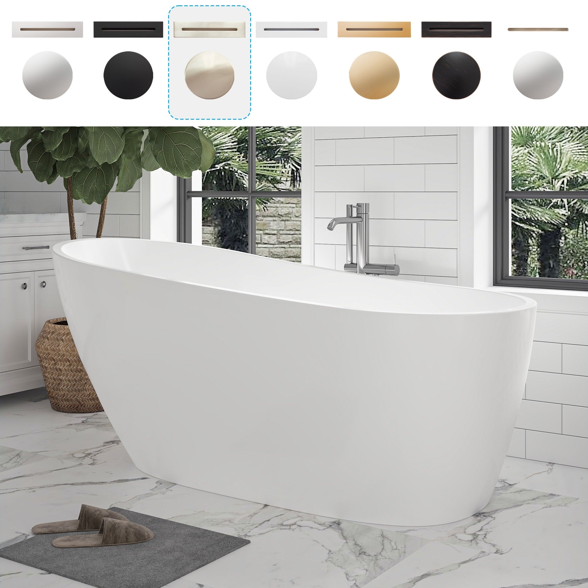 Vanity Art Colombes 67" Acrylic Freestanding Soaking Bathtub with Right Drain, Overflow & Pop-Up Drain Included