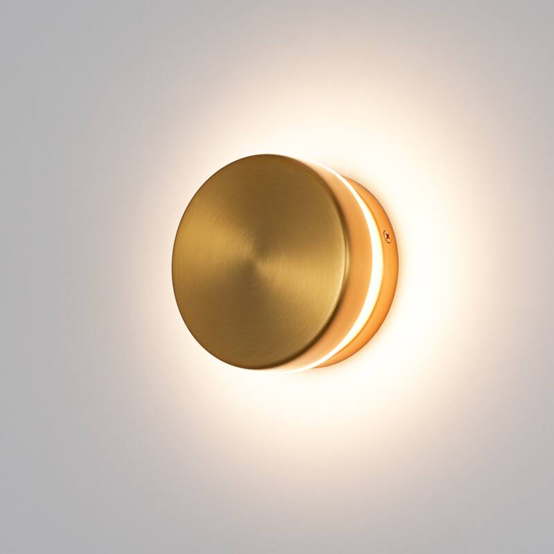 4.7" 1-Light Minimalist Circle Round Brass Integrated LED Wall Sconce Ambient Accent Light for Hallway/Vanity