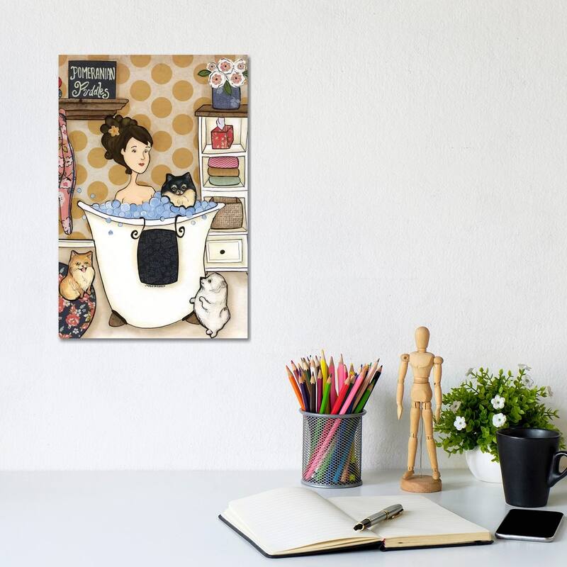 iCanvas "Pomeranian Puddles" by Jamie Morath Canvas Print - 12x8x0.75