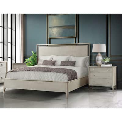 Roundhill Furniture Mantalia 3-Piece Solid Wood Bedroom Set with Metal Frame, Bed with 2 Nightstands, Champagne